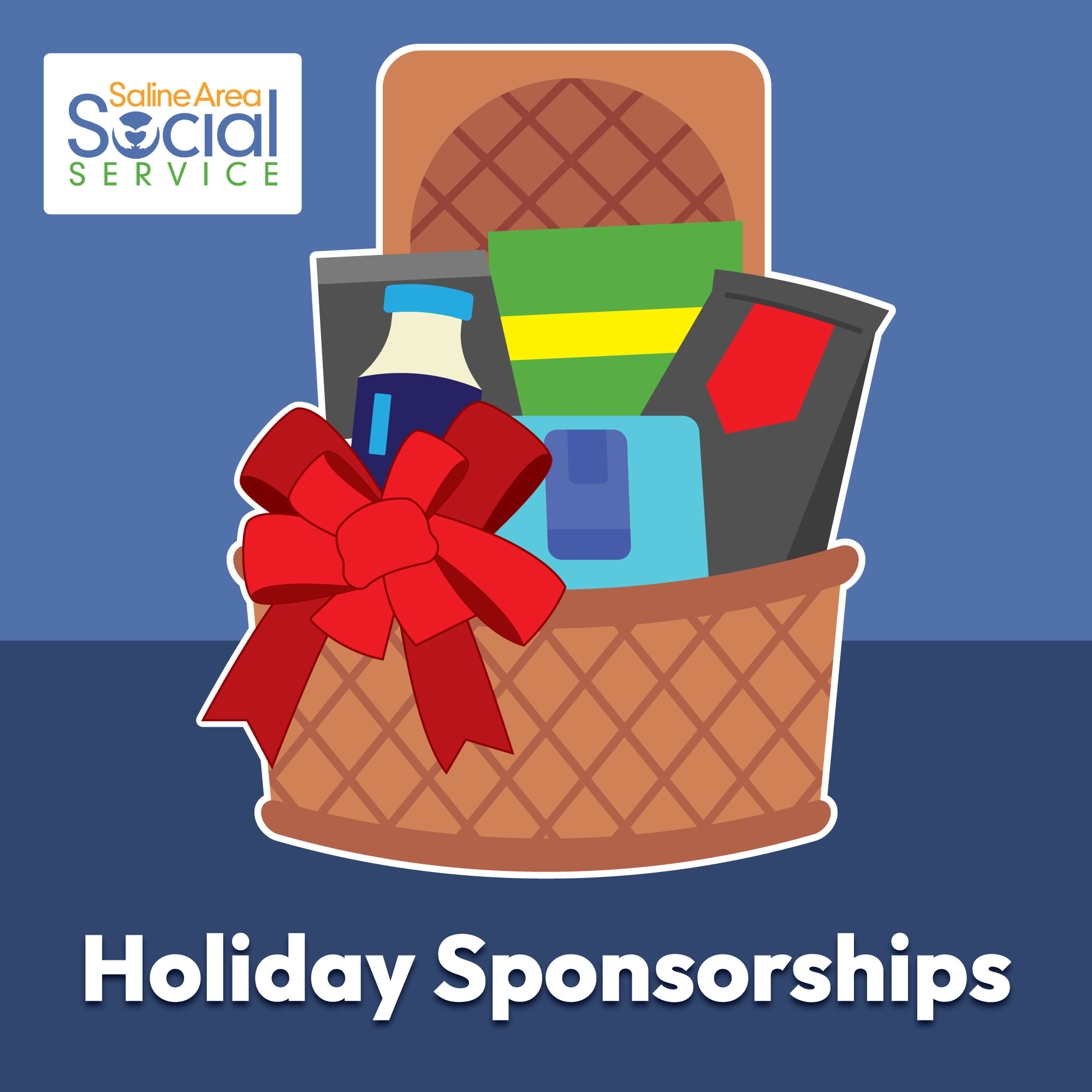 A basket filled with food gifts and a red bow