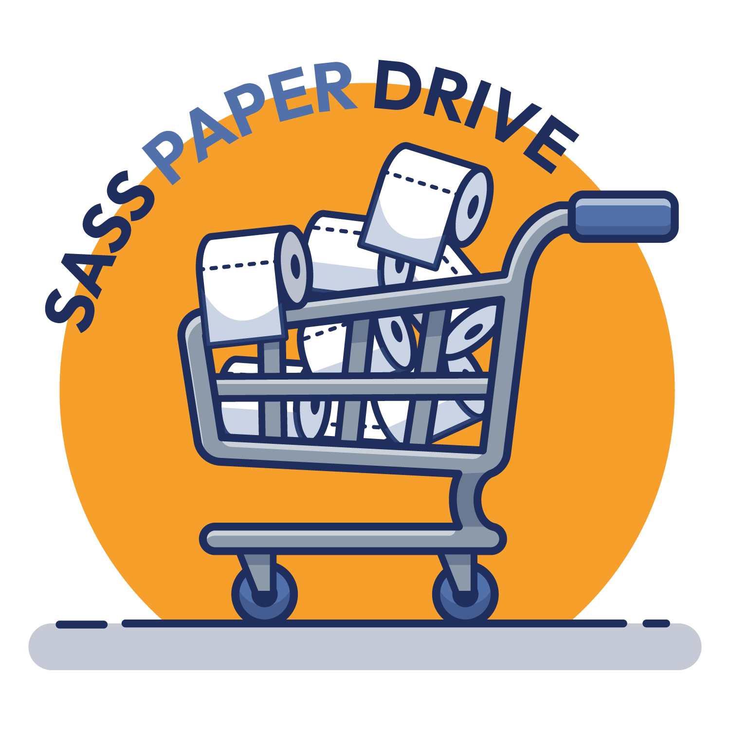 A shopping cart filled with toilet paper rolls