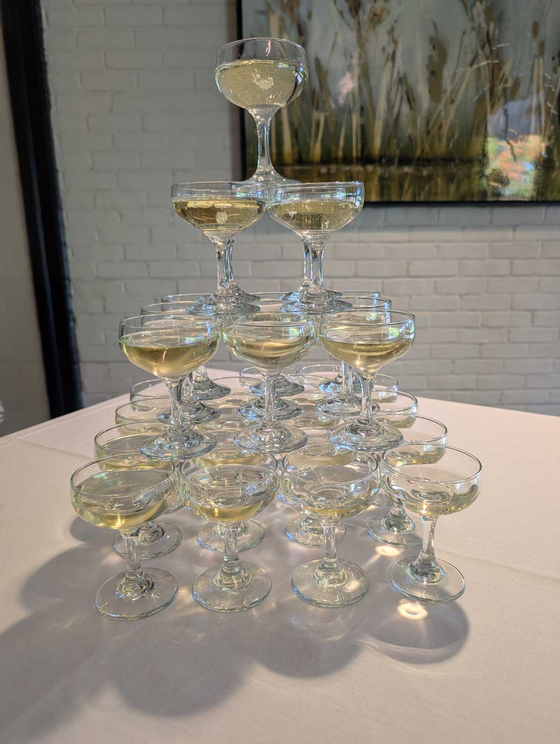 Fall Ball stack of Champaign glasses